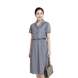 TENGS滕氏/萨侬女装夏季新款简约通勤翻领纽扣装饰连衣裙
