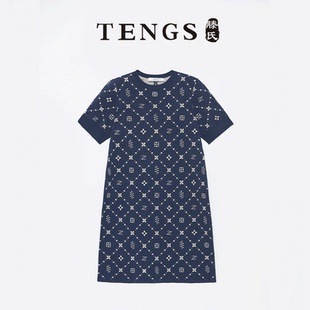TENGS滕氏女装 LOGO提花圆领直身针织连衣裙舒适休闲 春夏新款 时尚