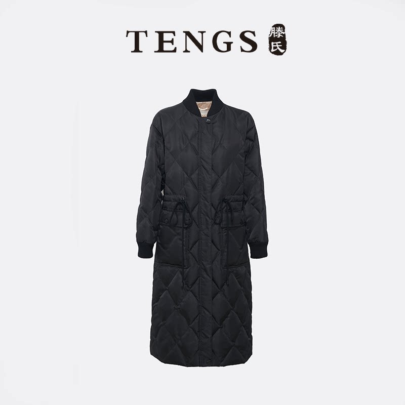 TENGS滕氏女装秋冬新款甄选白鹅绒长款羽绒服针织领帽保暖御寒