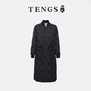 TENGS滕氏女装秋冬新款甄选白鹅绒长款羽绒服针织领帽保暖御寒