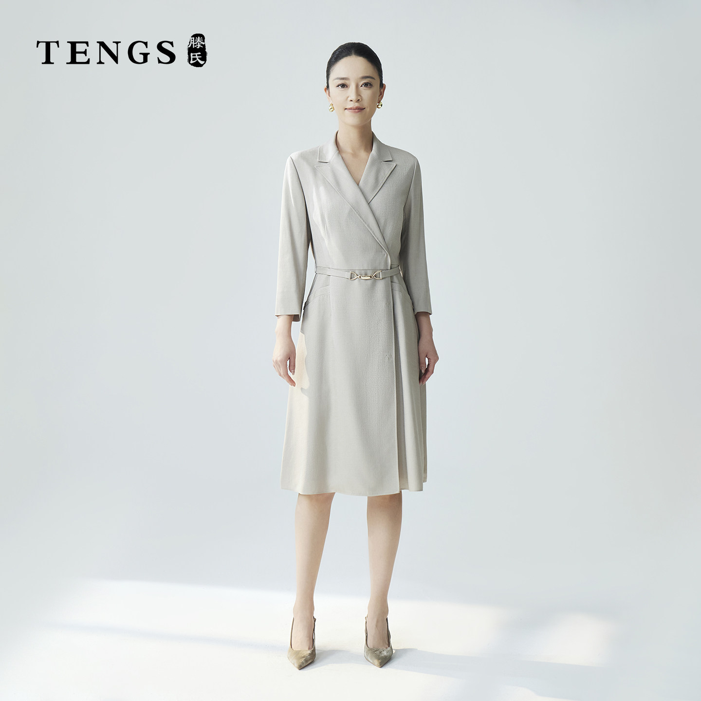 TENGS优雅气质长袖西装连衣裙