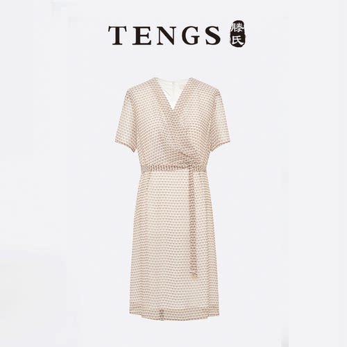 TENGS浪漫V领薄纱印花连衣裙