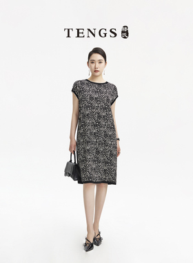 TENGS滕氏/萨侬女装春夏新款时尚通勤优雅轻奢舒适拼接连衣裙