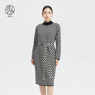 TENGS滕氏/织希女装冬季新款舒适百搭职场通勤羊毛针织连衣裙