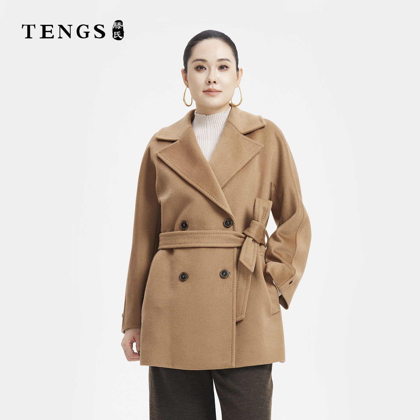 TENGS冬季新款经典格纹毛呢外套