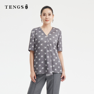 夏季 舒适时尚 TENGS滕氏女装 新款 轻奢感优雅休闲风短袖 衬衫