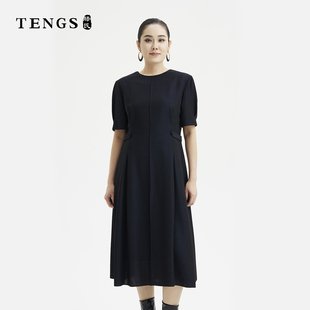 TENGS滕氏女装 气质通勤立体剪裁连衣裙轻松自然A摆长裙 春夏新款