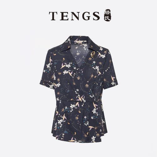 TENGS自然花卉偏搭领衬衫上衣