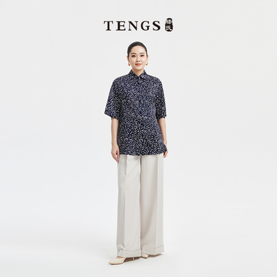 TENGS夏季新款时尚通勤短袖衬衫