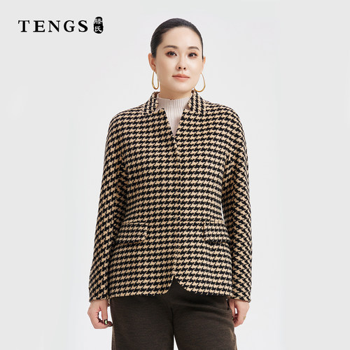 TENGS毛呢千鸟格上衣外套通勤