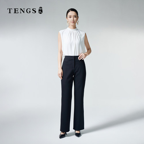 TENGS/滕氏女装冬季新款舒适百搭职场通勤纯色休闲单裤