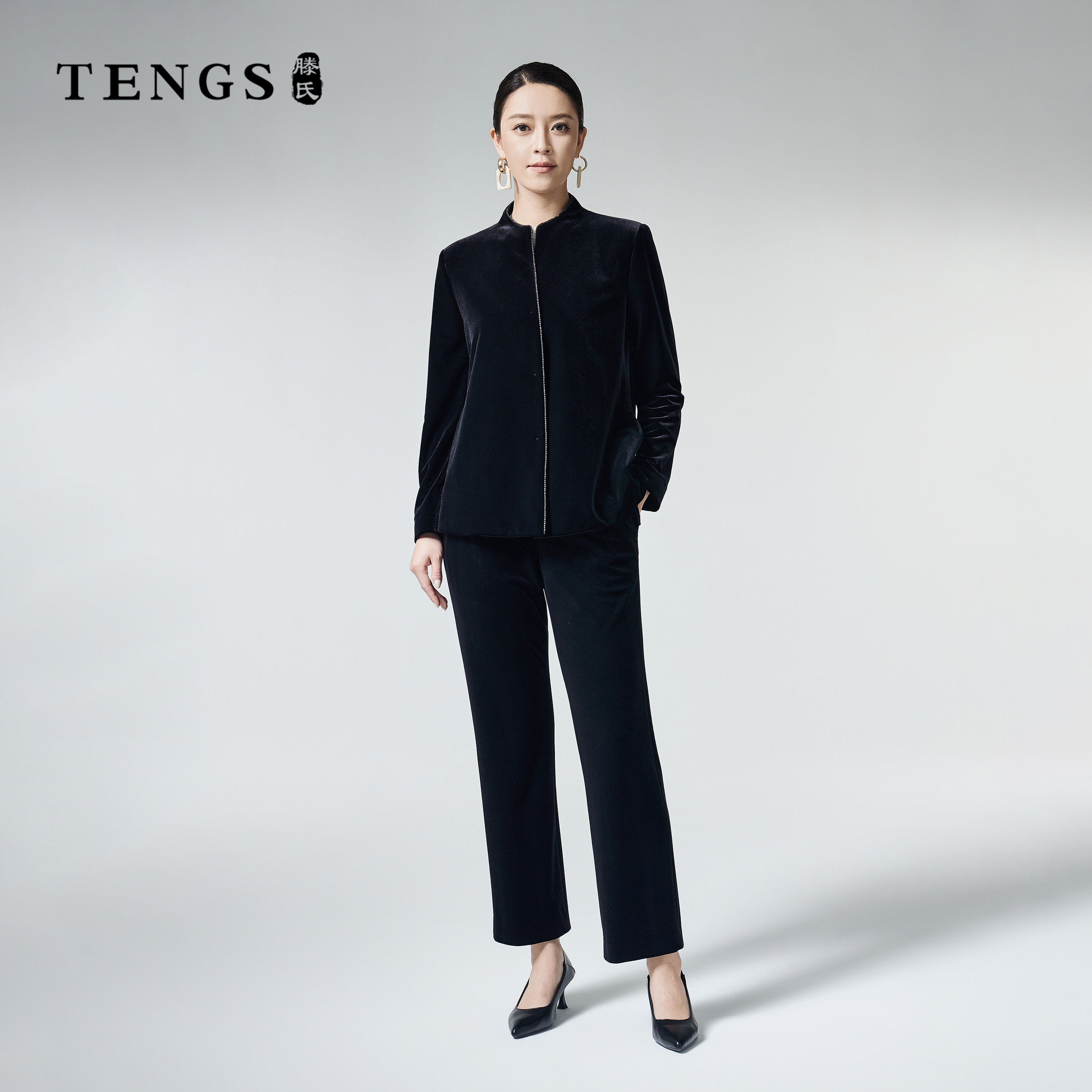 TENGS滕氏企业女装秋季新款职场通勤舒适百搭纯色简约上衣