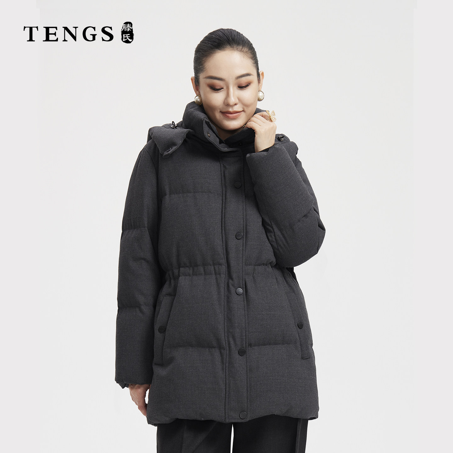 TENGS滕氏企业秋季百搭休闲舒适职场通勤纯色保暖羽绒服