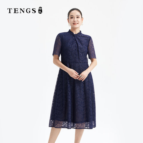 TENGS滕氏蕾丝立领短袖连衣裙