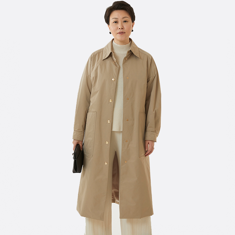 TENGS滕氏秋冬女装质感保暖百搭卡其色中长款棉服简约保暖御寒