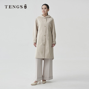 舒适随性米白简约干练通勤腰带中长款 新款 风衣 春季 TENGS滕氏女装