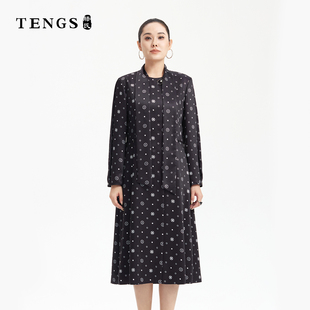 TENGS滕氏女装 优雅舒适百搭生活休闲深色印花宽松连衣裙