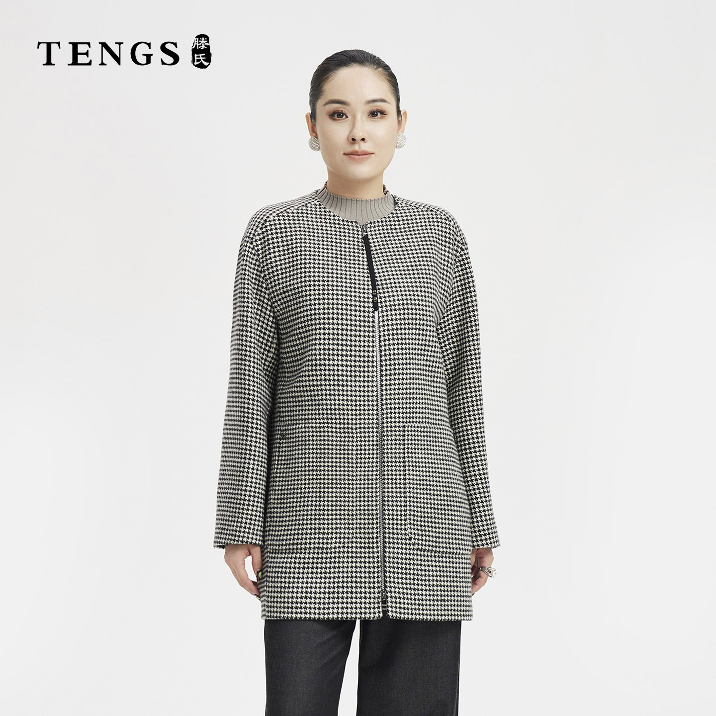 百搭职场通勤格纹休闲羊毛短大衣