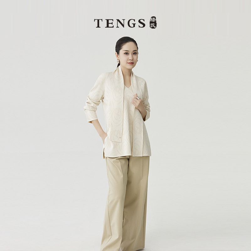 TENGS质感视觉提花长袖针织衫