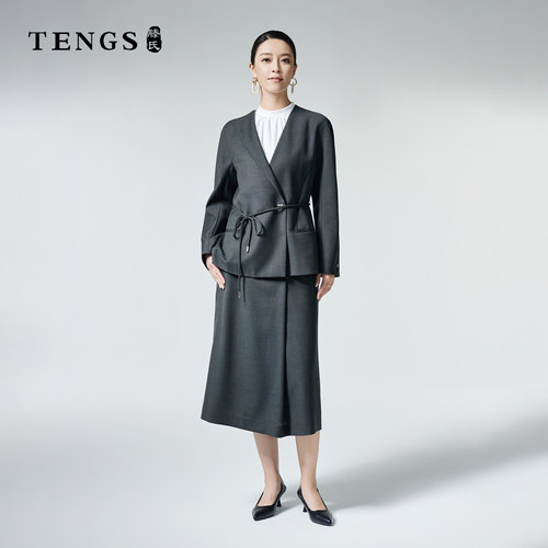 TENGS滕氏女装新款优雅气质简约干练通勤百搭纯色上衣