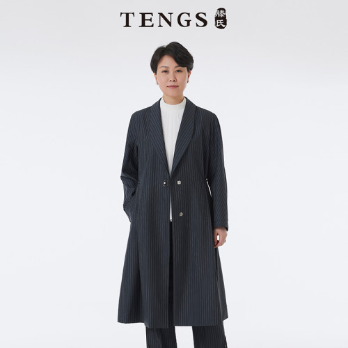 TENGS条纹通勤风翻领风衣外套