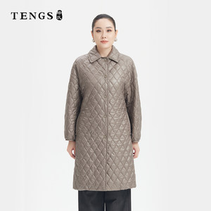 TENGS滕氏女装秋冬新款超轻驼绒棉服轻盈廓形菱格绗棉简约保暖