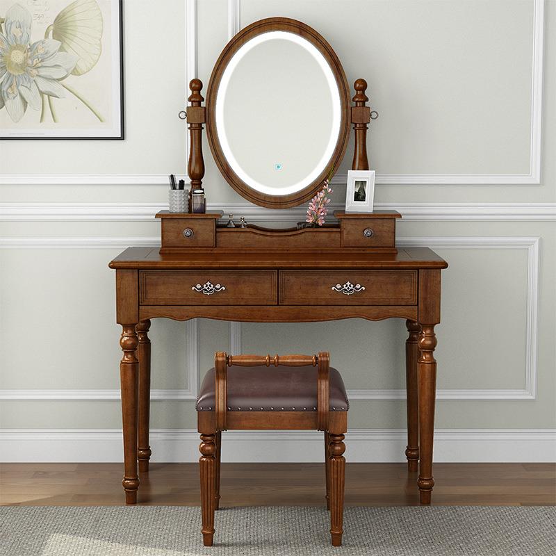 欧式简约智能带灯梳妆台美式全实木化妆台小户型妆台镜大容量