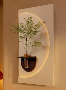 奶油风玄关装饰画水培绿植壁灯光画感客厅挂画入户正对门壁画