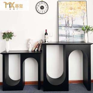 奶油走廊玄关 饰玄关柜别墅客厅法式 意式 轻奢黑色双弧玄关台极简装