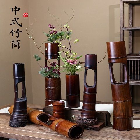 竹筒手工竹编摇卦插花器