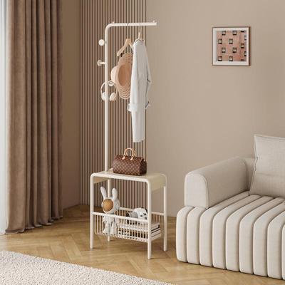 奶油风铁艺衣架衣帽架落地卧室可移动挂衣架床头柜一体立式省空间