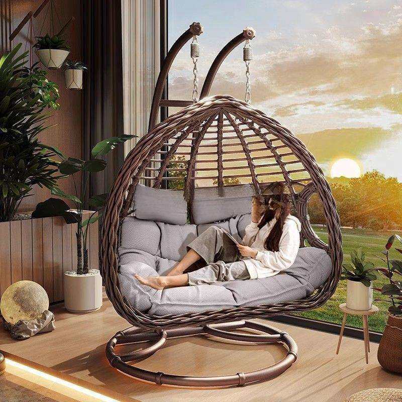 户外吊篮椅秋千庭院双人吊椅家用阳台室内网红鸟巢吊床藤椅摇摇椅
