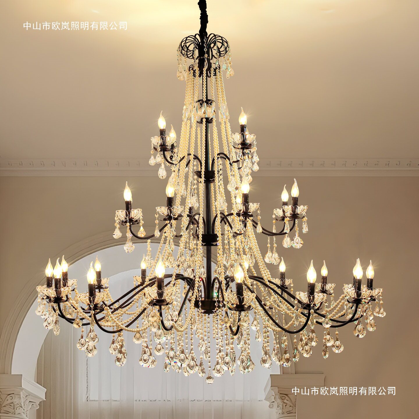 法式复古别墅挑空客厅吊灯餐厅水晶灯美式轻奢loft复式楼梯大吊灯