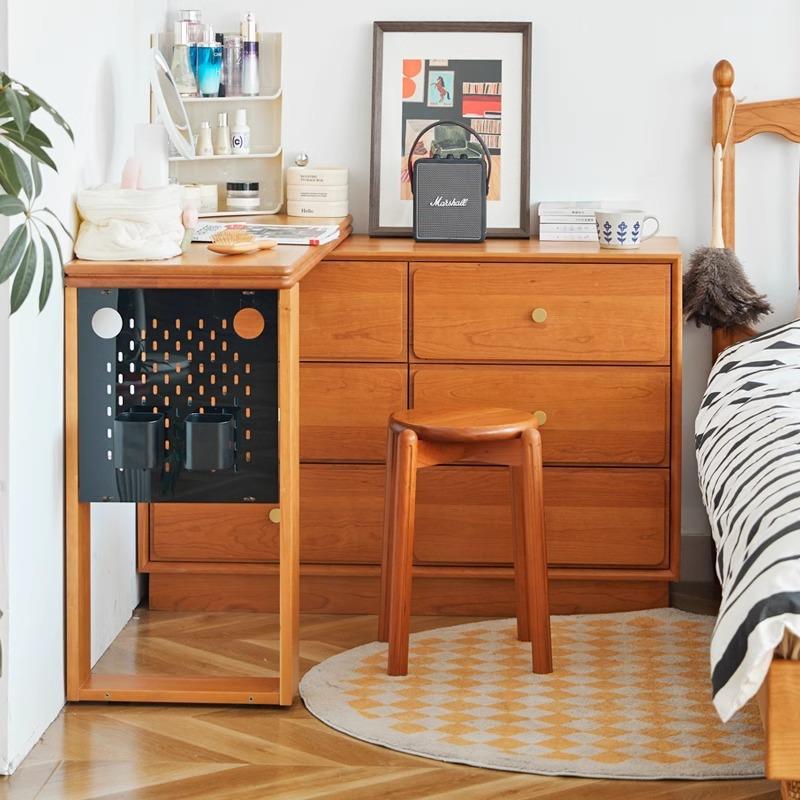 樱桃木斗柜梳妆台一体化妆桌床尾柜日式卧室小户型实木转角书桌
