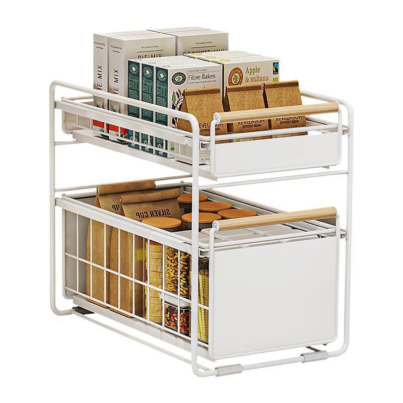 厨房橱柜拉篮免安装多功能碗碟调料收纳抽拉式分层架下水槽置物架