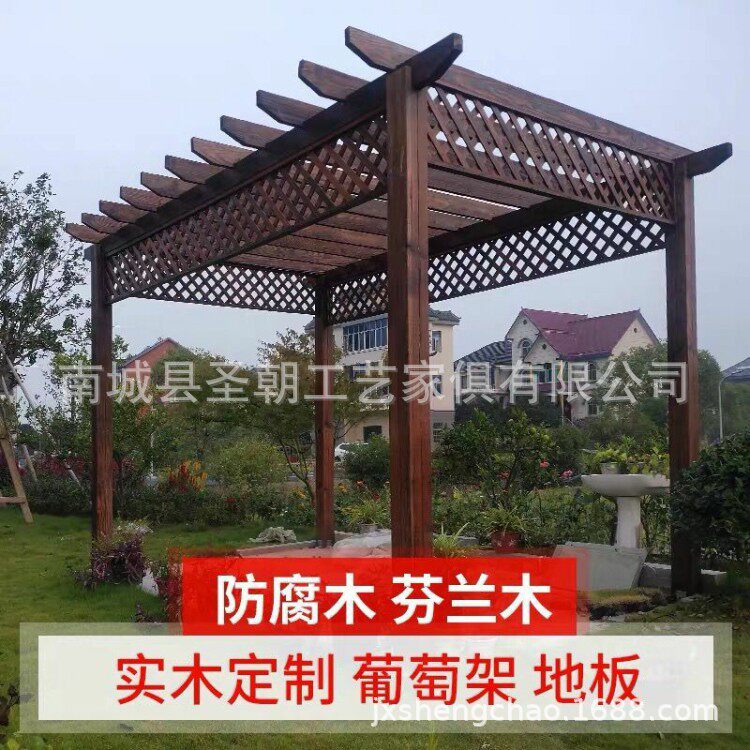批发户外实木葡萄架凉亭防腐木带篷琉璃瓦榫卯结构庭院装饰室外