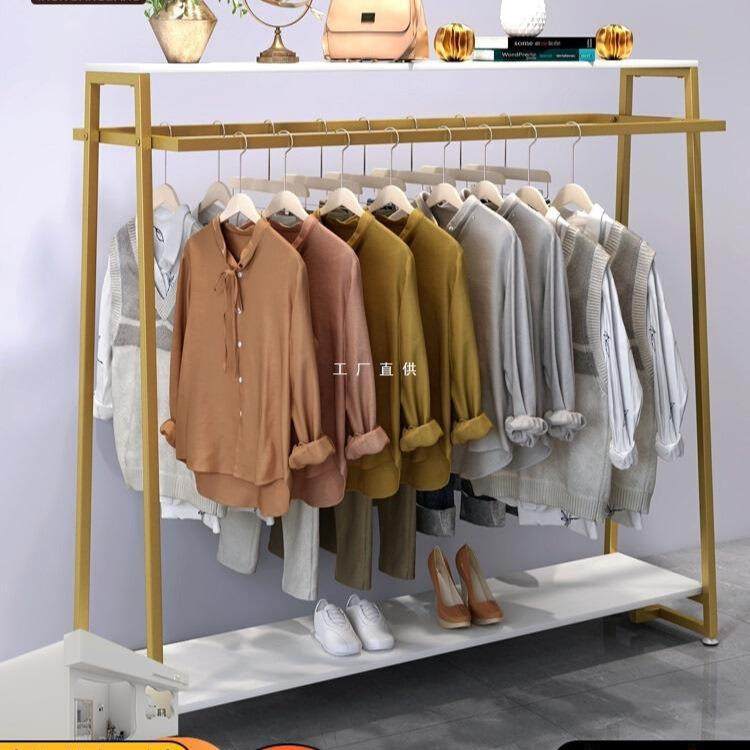 服装店中岛展示架落地式简约童装双排货架双杠侧挂衣架陈列置物架