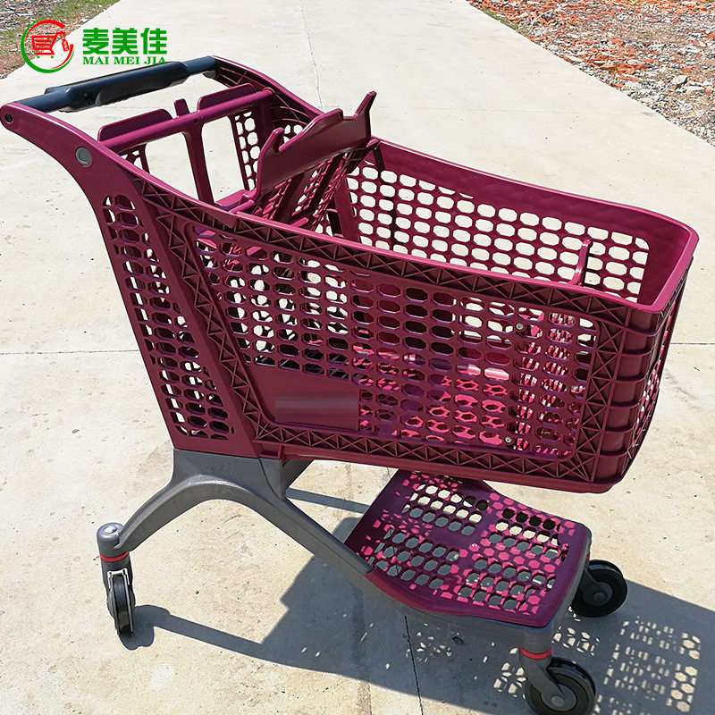 供应220L全塑料手推车大容量塑料购物车超市大尺寸塑料手推车