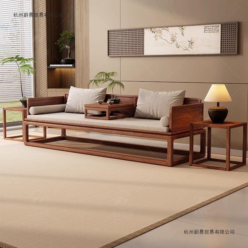 2025年新款新中式胡桃木实木沙发床两用罗汉床宋代美学小户型客厅