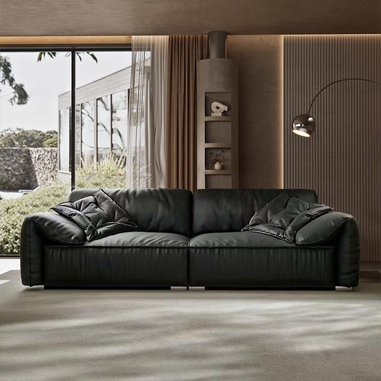 意式极简大象耳朵真皮艺沙发客厅小户型现代简约超宽坐深直排沙发