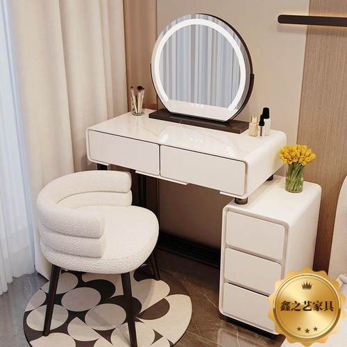 梳妆台小户型法式奶油风卧室现代简约化妆桌玻璃化妆台柜斗柜一体