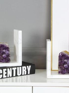 现代简约样板房间紫水晶书挡书立书靠摆件办公室书房家居装饰品