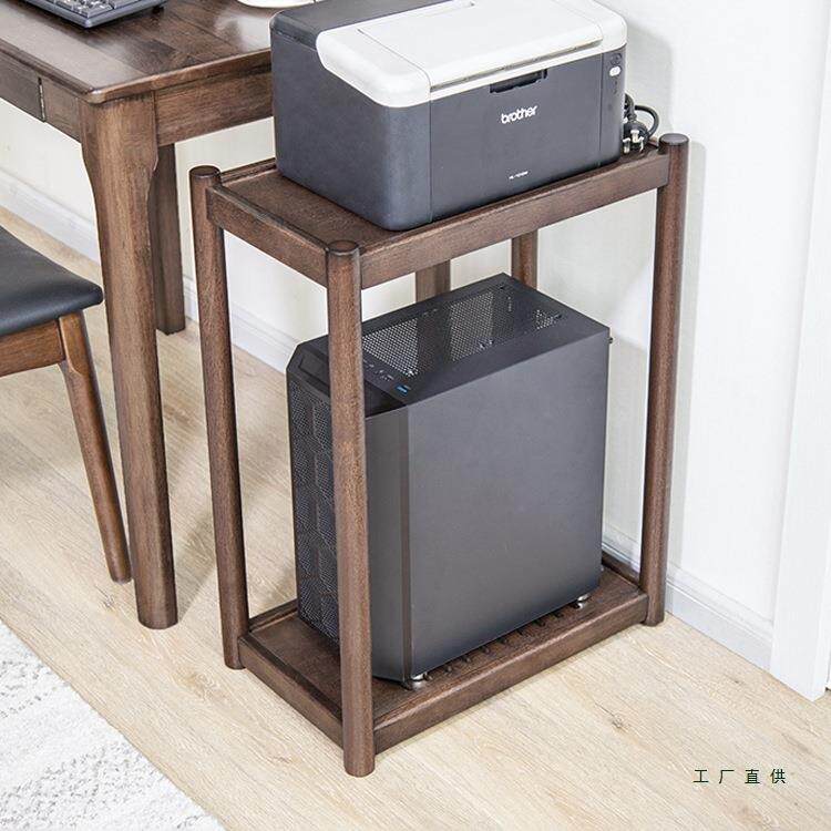 实木电脑主机托架多层落地底座移动托盘架打印机台式机箱置物架子