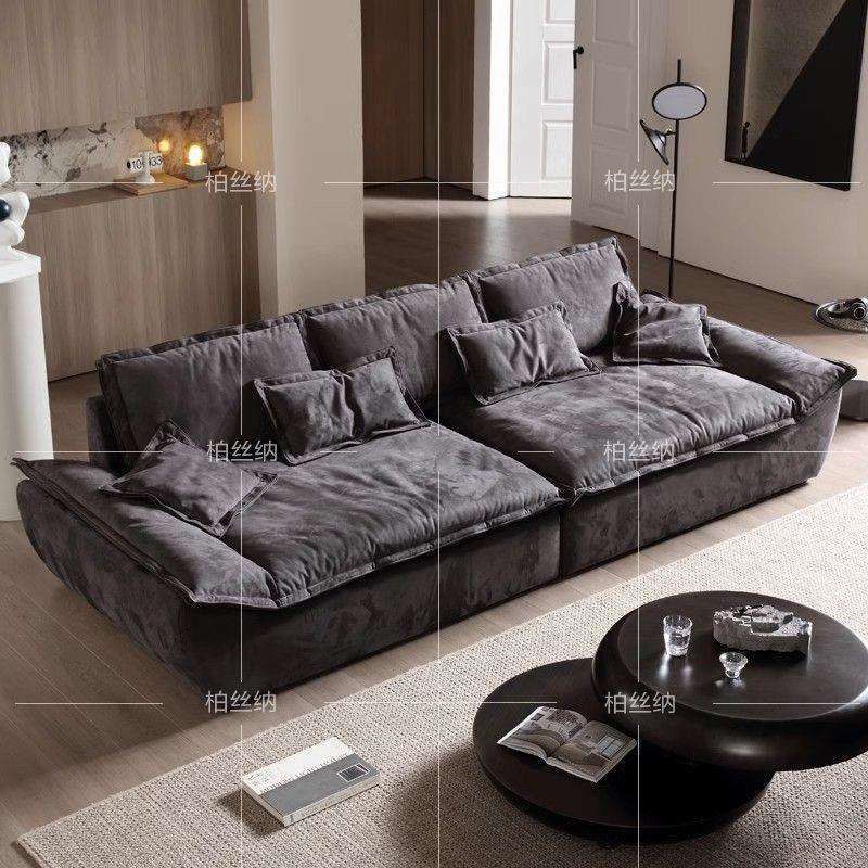 柏丝纳帆船沙发客厅奶油风超宽大坐深新款乳胶坐垫懒人皮艺沙发