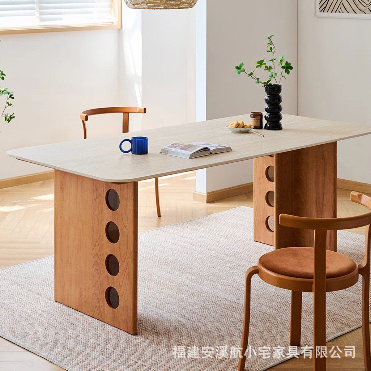 实木餐桌客厅家用小户型岩板饭桌樱桃木工作台桌子2024新款方形桌