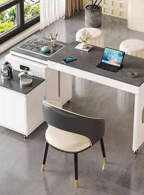 移动伸缩旋转茶车轻奢烧水壶一体阳台家用小户型茶台岩板桌椅组合