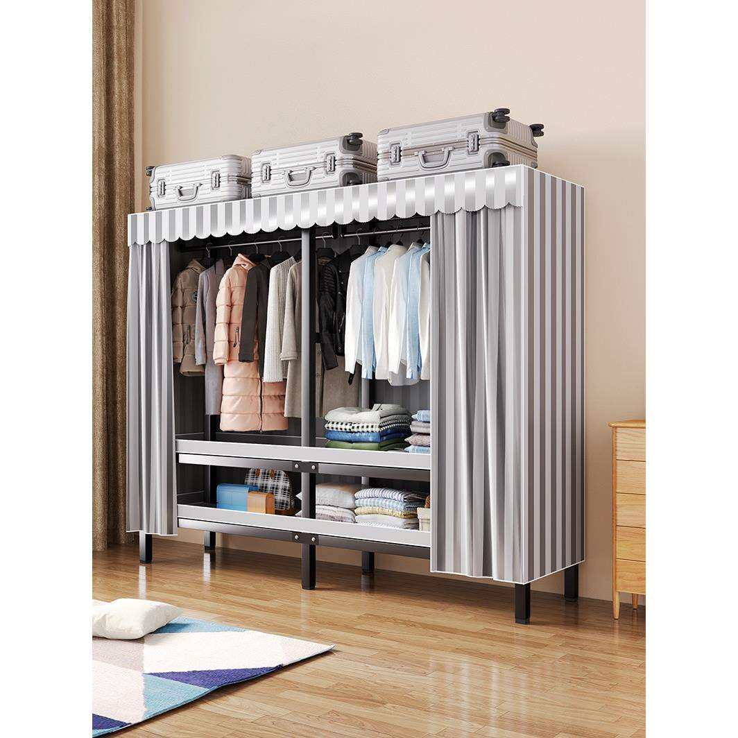 免安装衣柜出租房简易布衣柜结实耐用卧室家用全钢架折叠组装柜子