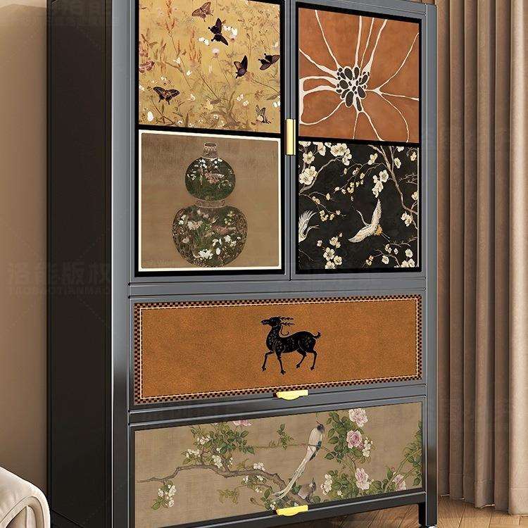 钢制收纳柜阳台柜中古风置物架家用落地防尘防晒储物柜多巴胺柜子