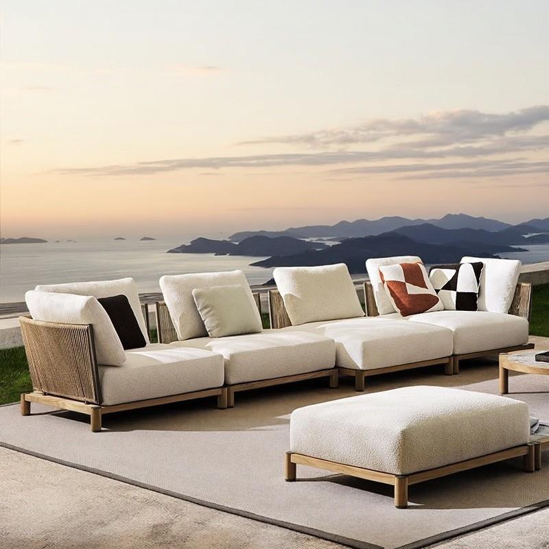 户外藤编沙发别墅花园防水北欧简约露台民宿南美柚木沙发庭院沙发