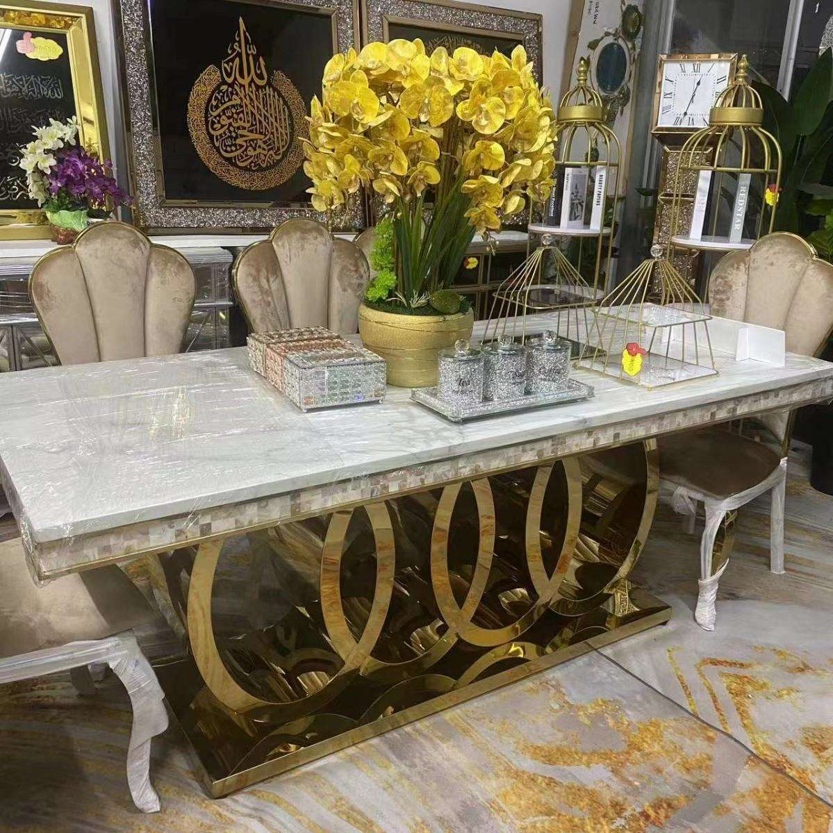 意式轻奢餐桌现代简约长方形餐台椅组合不锈钢岩板餐桌现货